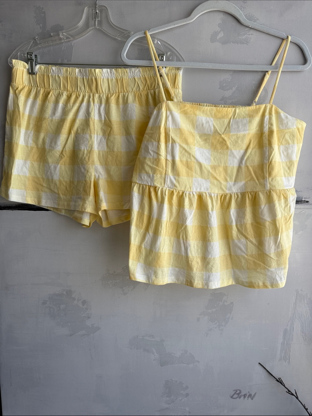 Women’s Zsupply 2 Piece Lounge Set Yellow Gingham Organic Cotton Large